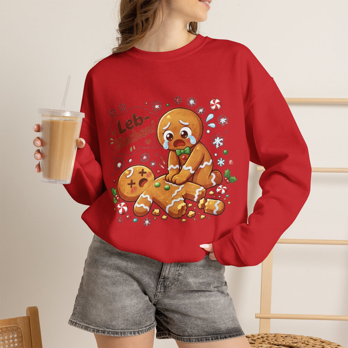Weihnachtssweatshirt mit lustigem Lebkuchen-Motiv