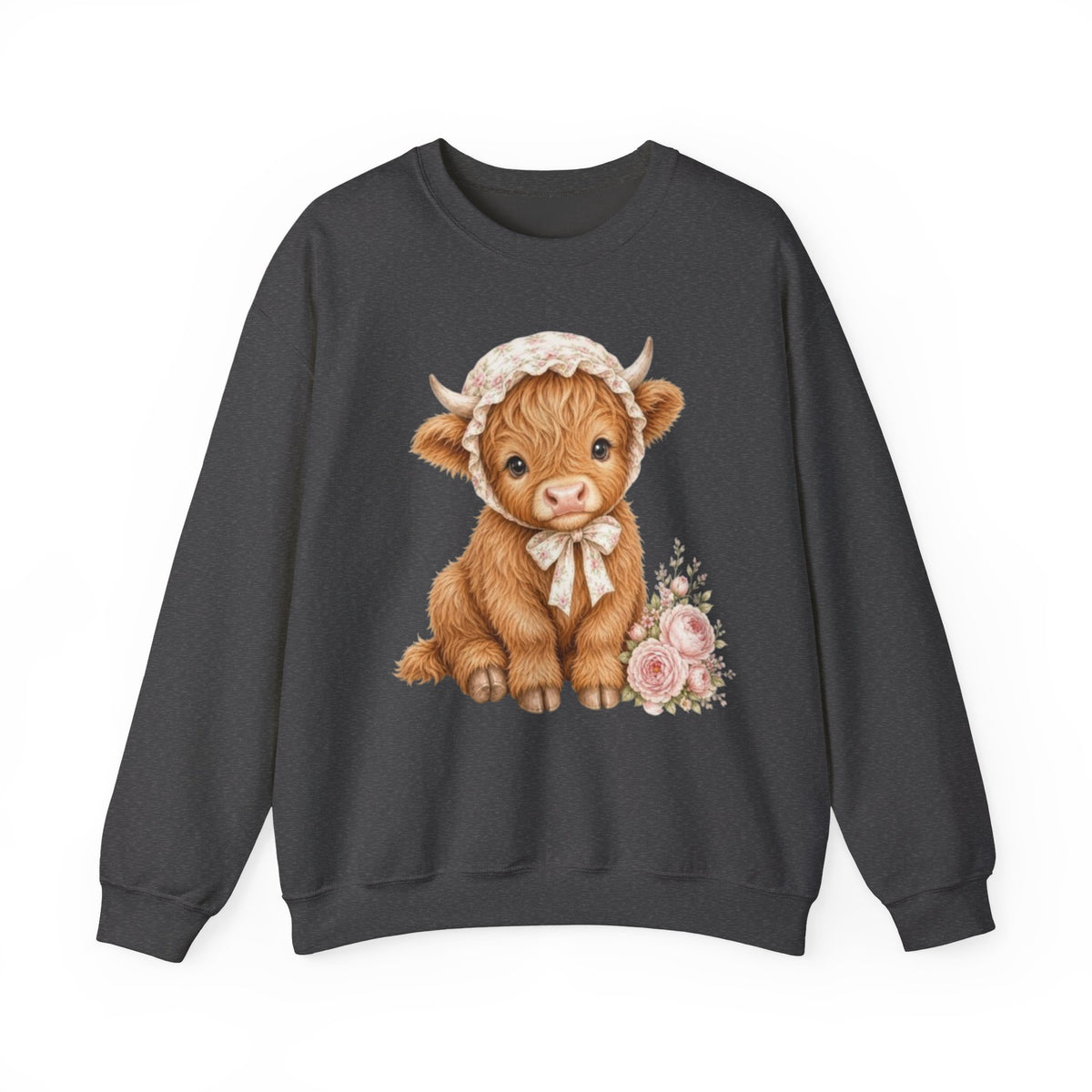 Sweatshirt mit Hochlandkalb und rosa Blumen