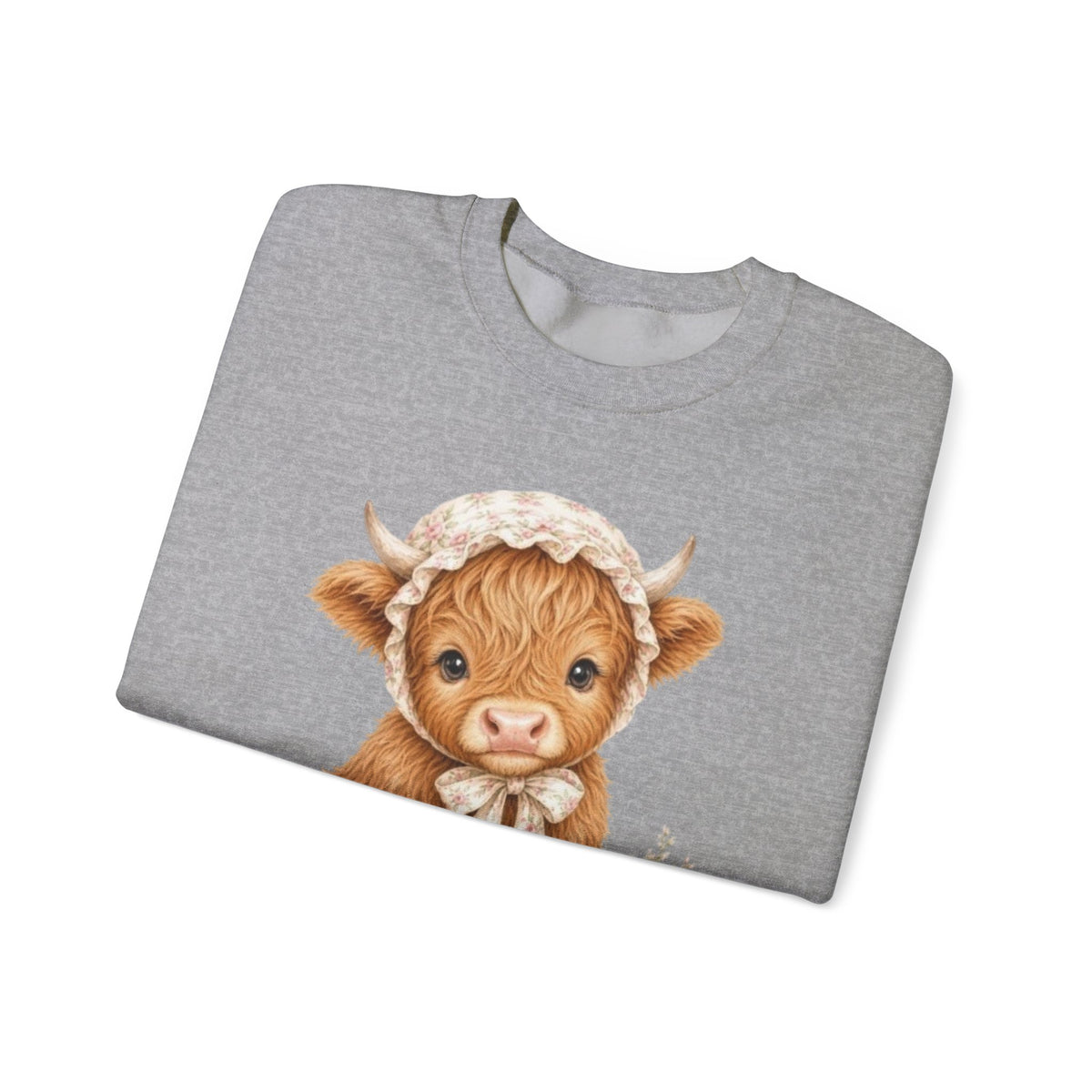 Sweatshirt mit Hochlandkalb und rosa Blumen
