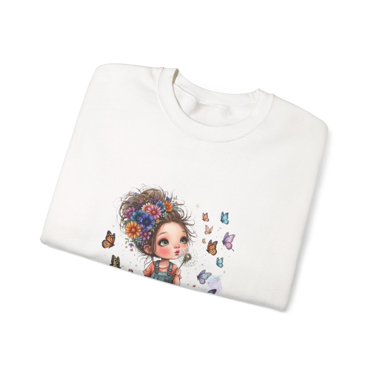 Sweatshirt mit Mädchen-Motiv, Blumen und Schmetterlingen