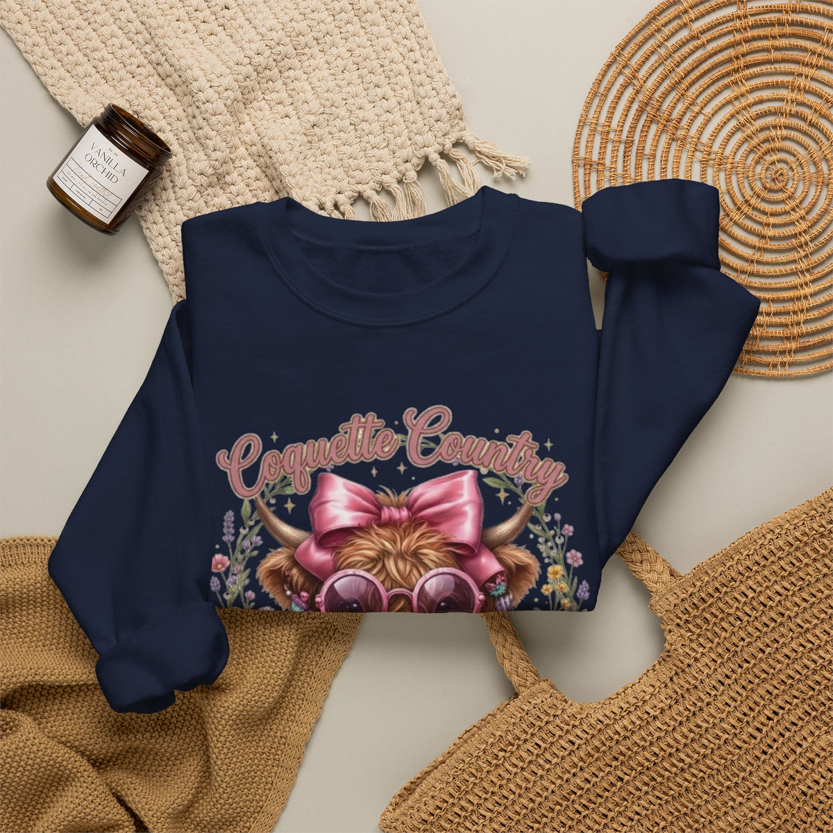 Sweatshirt mit Hochlandrind, rosa Schleife und Sonnenbrille