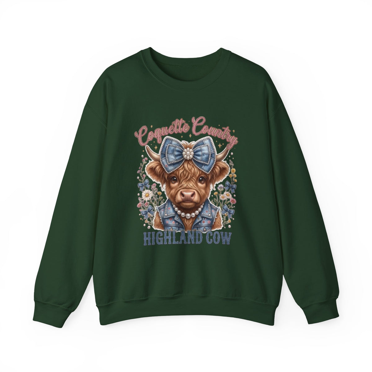 Sweatshirt mit Hochlandrind und blauer Schleife