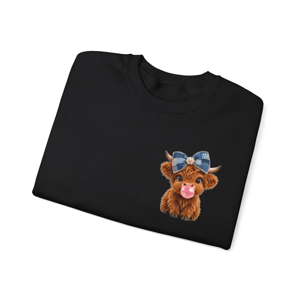 Sweatshirt mit niedlichem Hochlandrind – bestickt