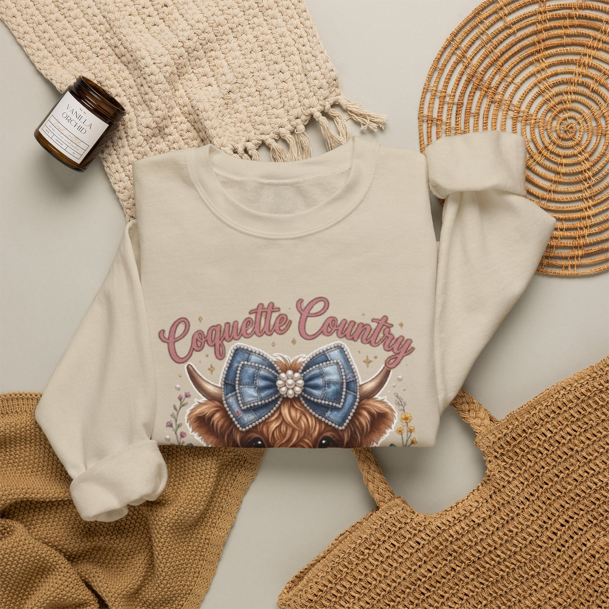 Sweatshirt mit Hochlandrind und blauer Schleife