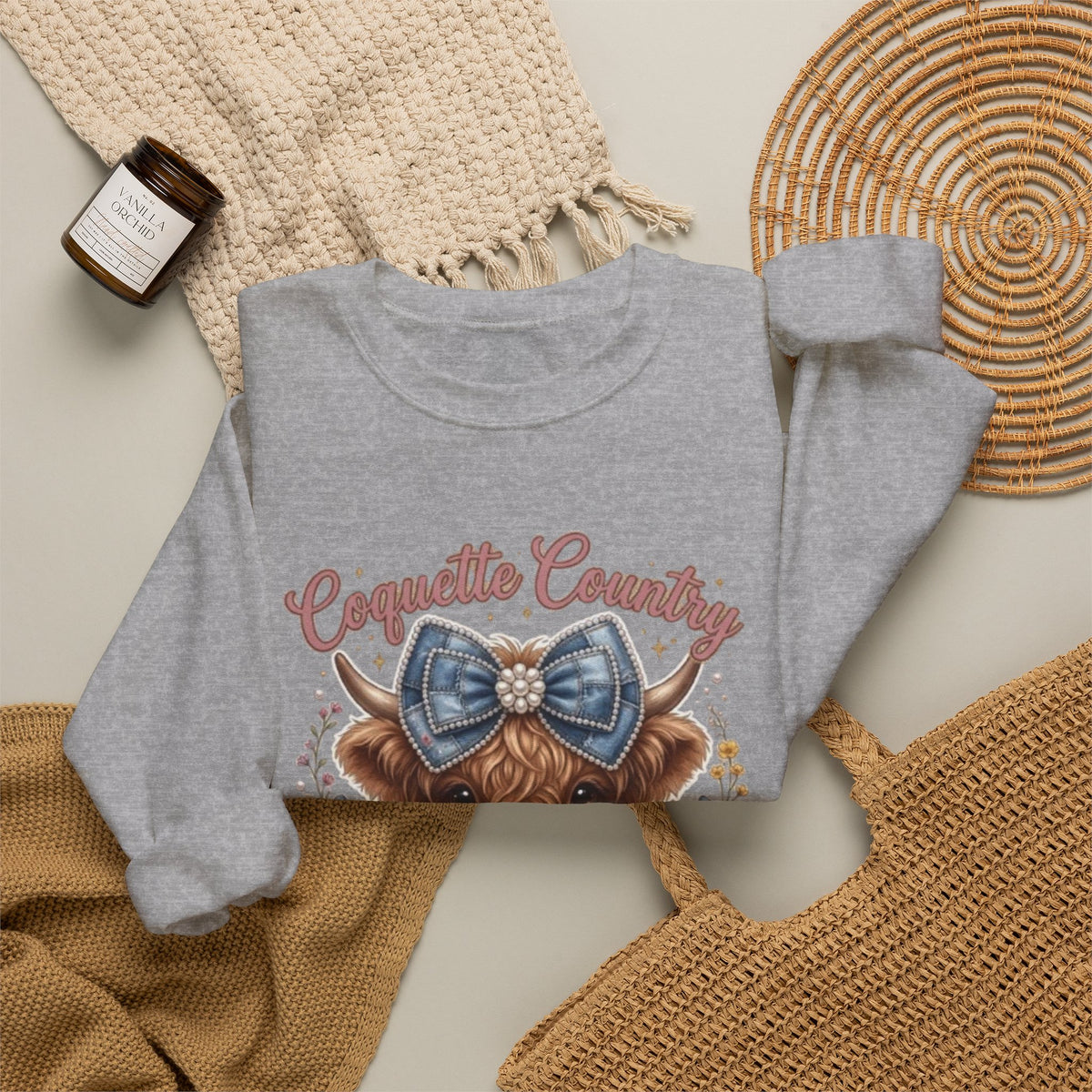 Sweatshirt mit Hochlandrind und blauer Schleife