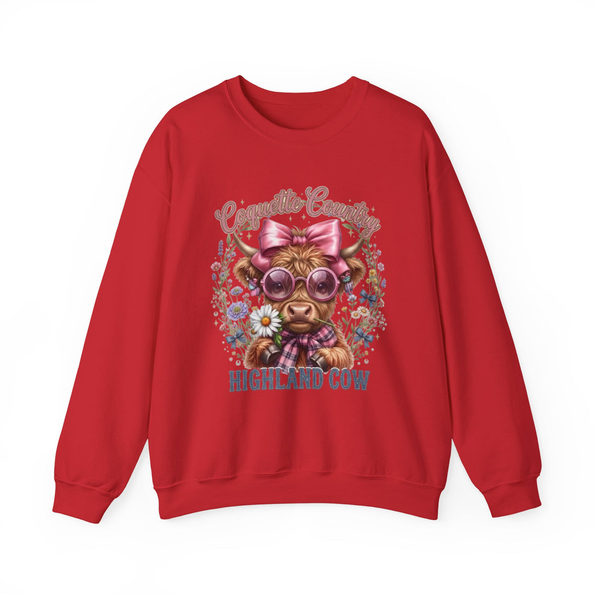 Sweatshirt mit Hochlandrind, rosa Schleife und Sonnenbrille