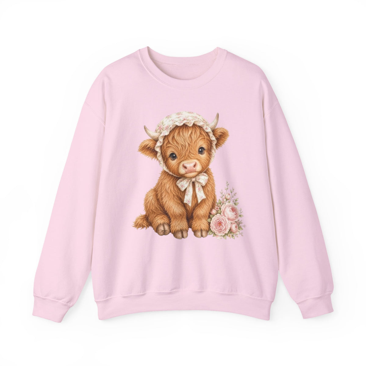 Sweatshirt mit Hochlandkalb und rosa Blumen