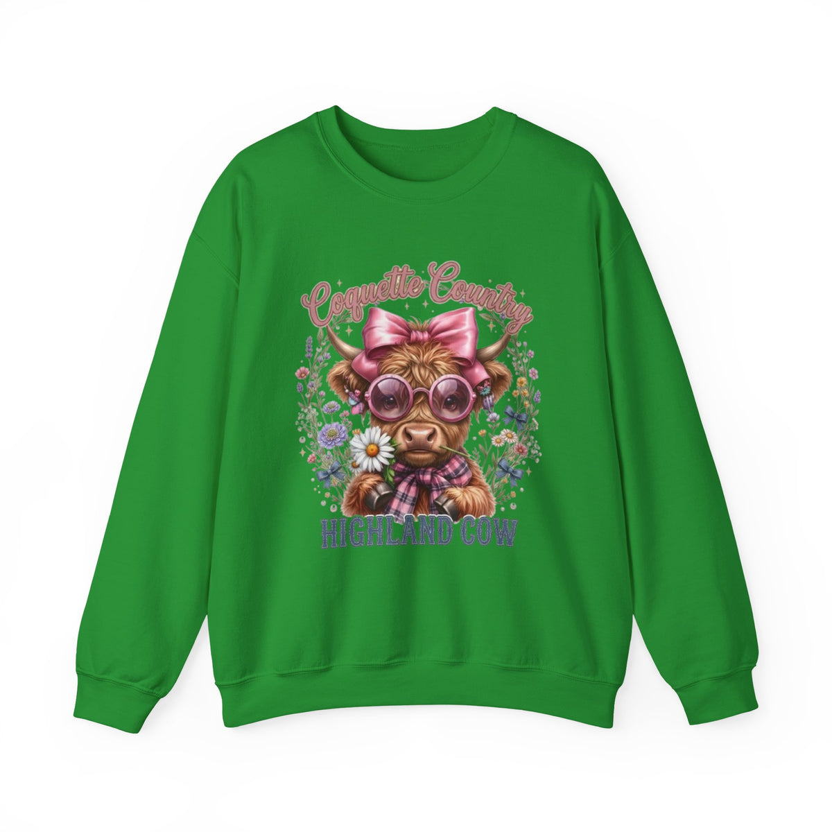 Sweatshirt mit Hochlandrind, rosa Schleife und Sonnenbrille