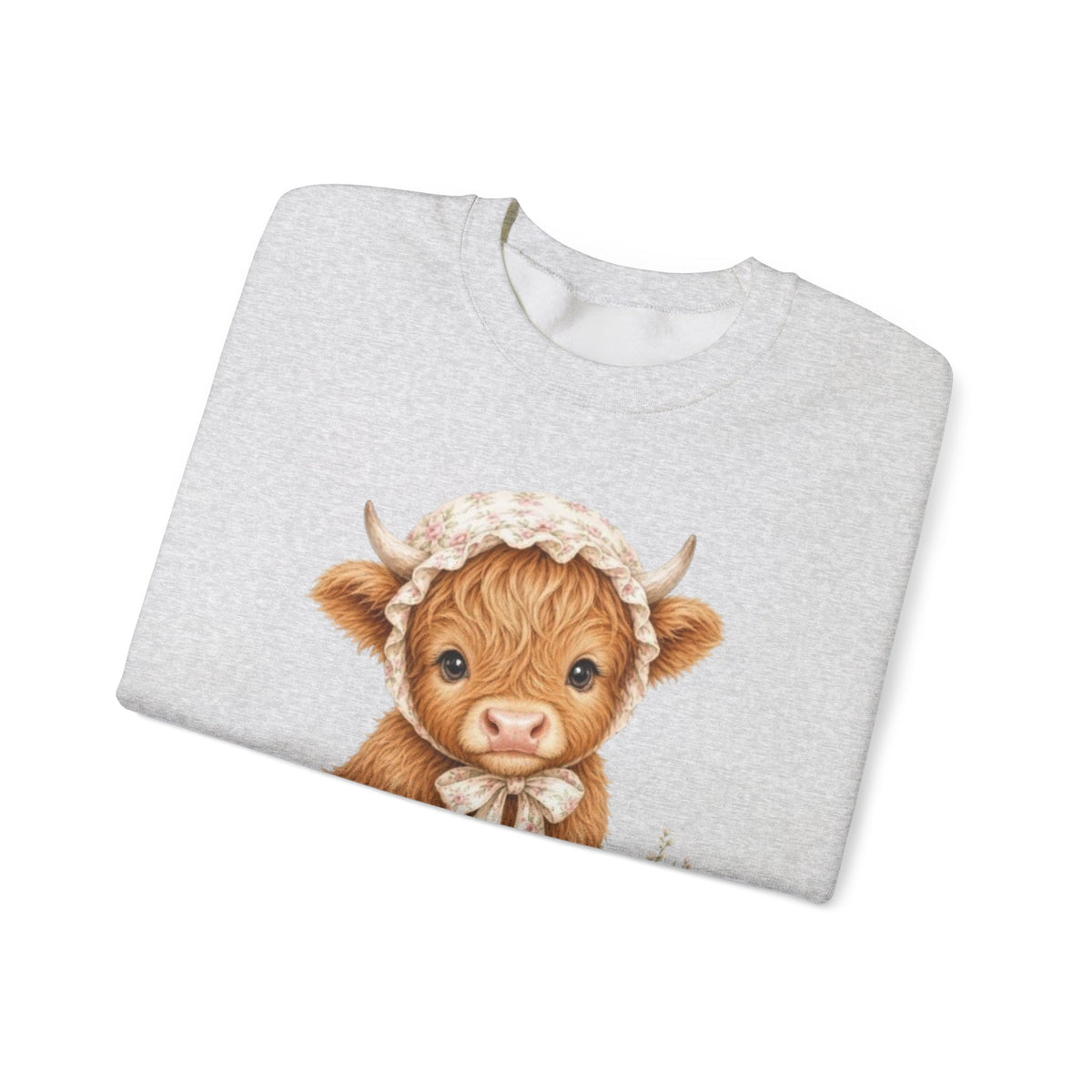 Sweatshirt mit Hochlandkalb und rosa Blumen
