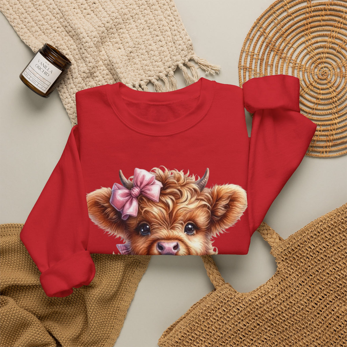 Sweatshirt mit Hochlandkalb und Erdbeerdrink