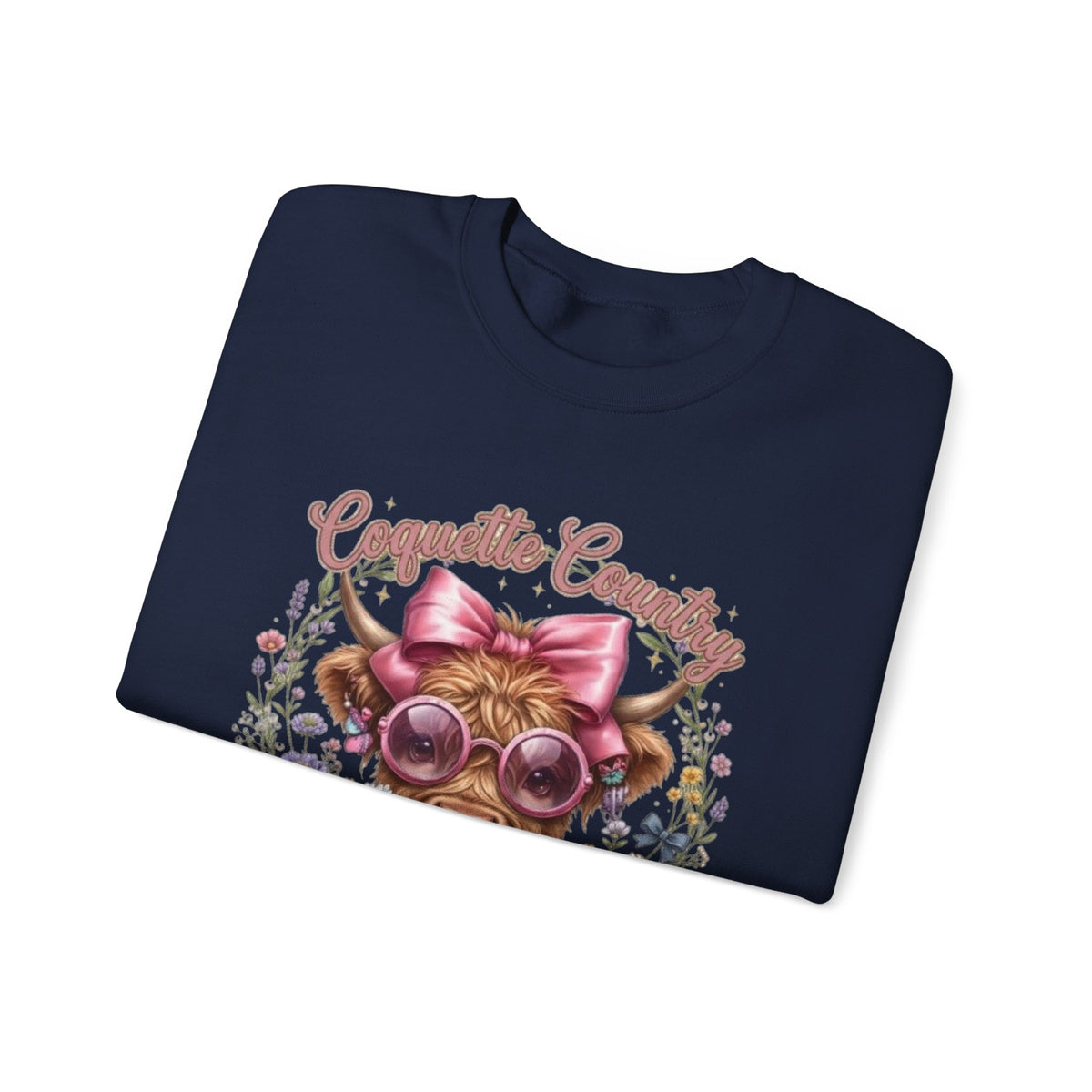 Sweatshirt mit Hochlandrind, rosa Schleife und Sonnenbrille