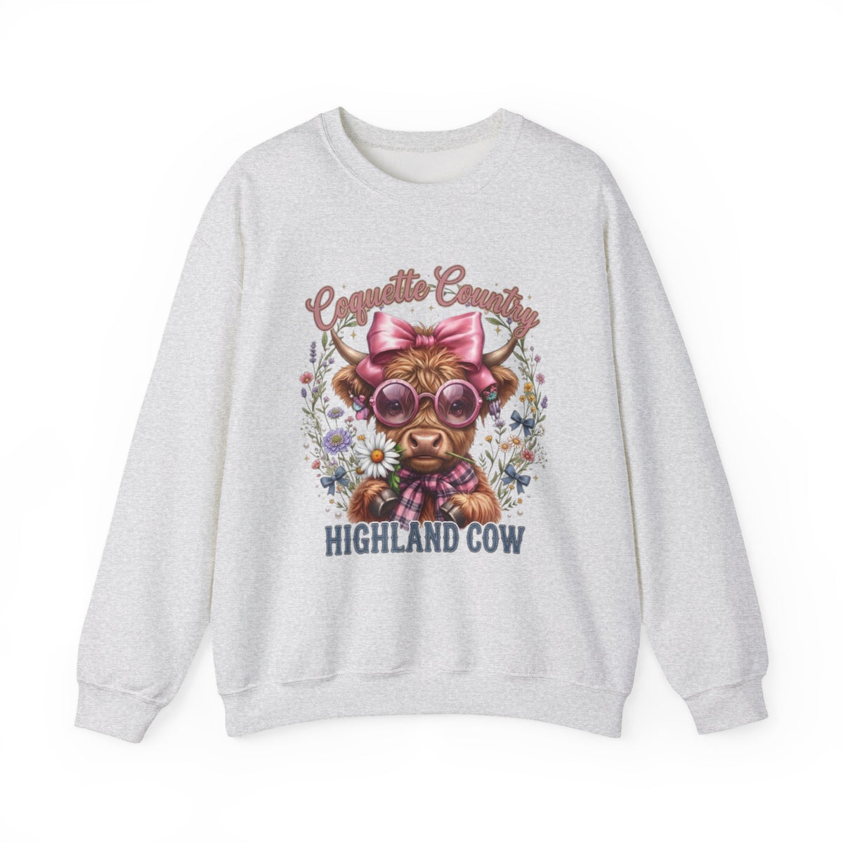 Sweatshirt mit Hochlandrind, rosa Schleife und Sonnenbrille