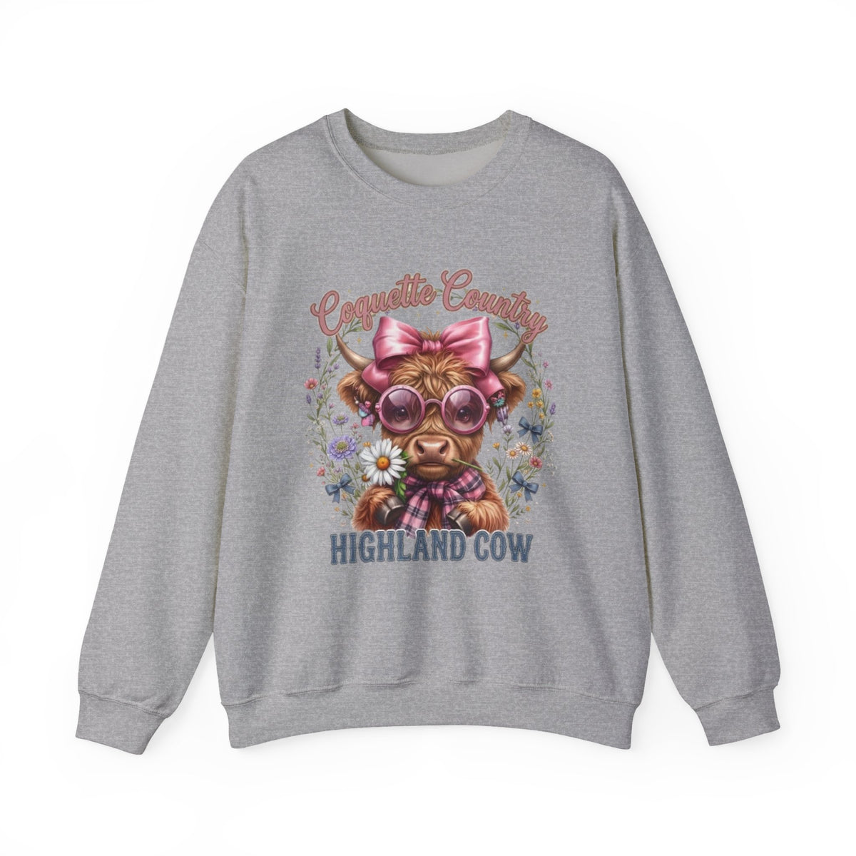 Sweatshirt mit Hochlandrind, rosa Schleife und Sonnenbrille