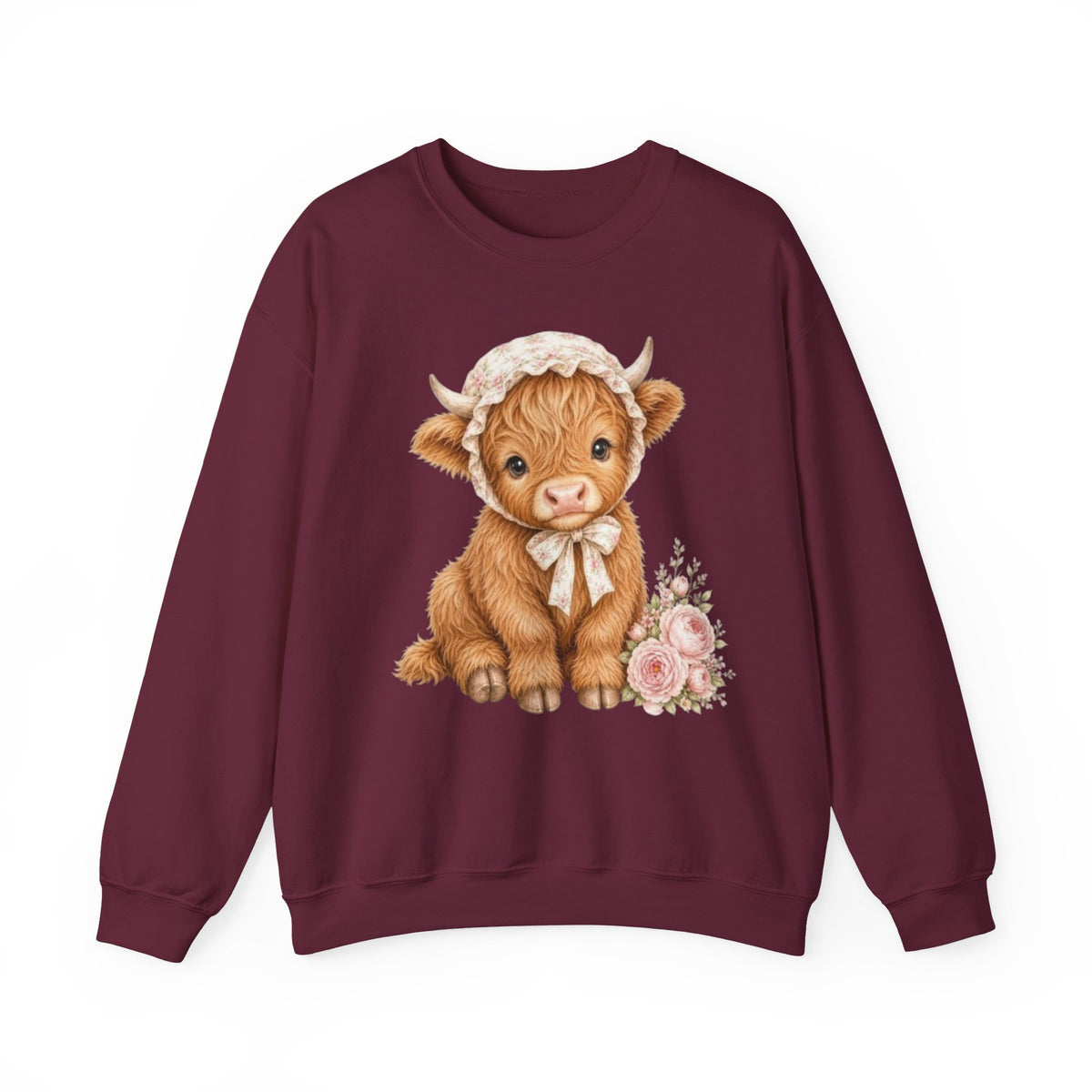 Sweatshirt mit Hochlandkalb und rosa Blumen