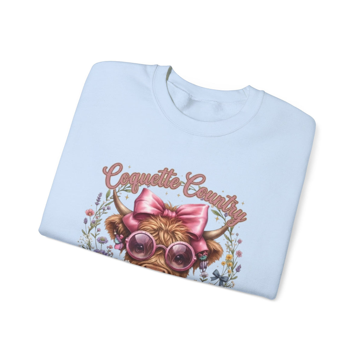 Sweatshirt mit Hochlandrind, rosa Schleife und Sonnenbrille