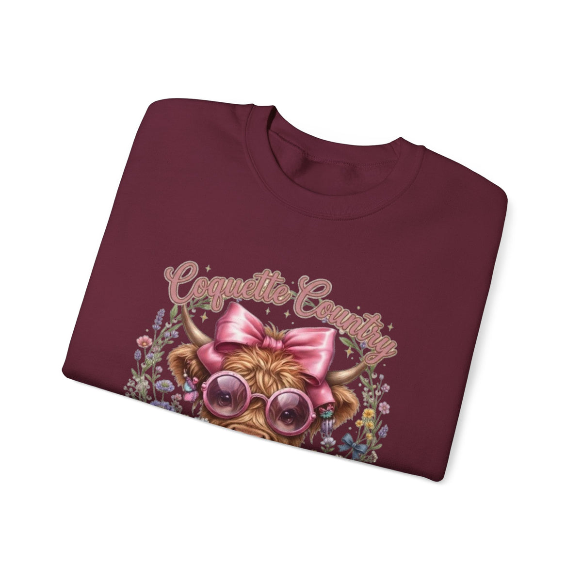 Sweatshirt mit Hochlandrind, rosa Schleife und Sonnenbrille