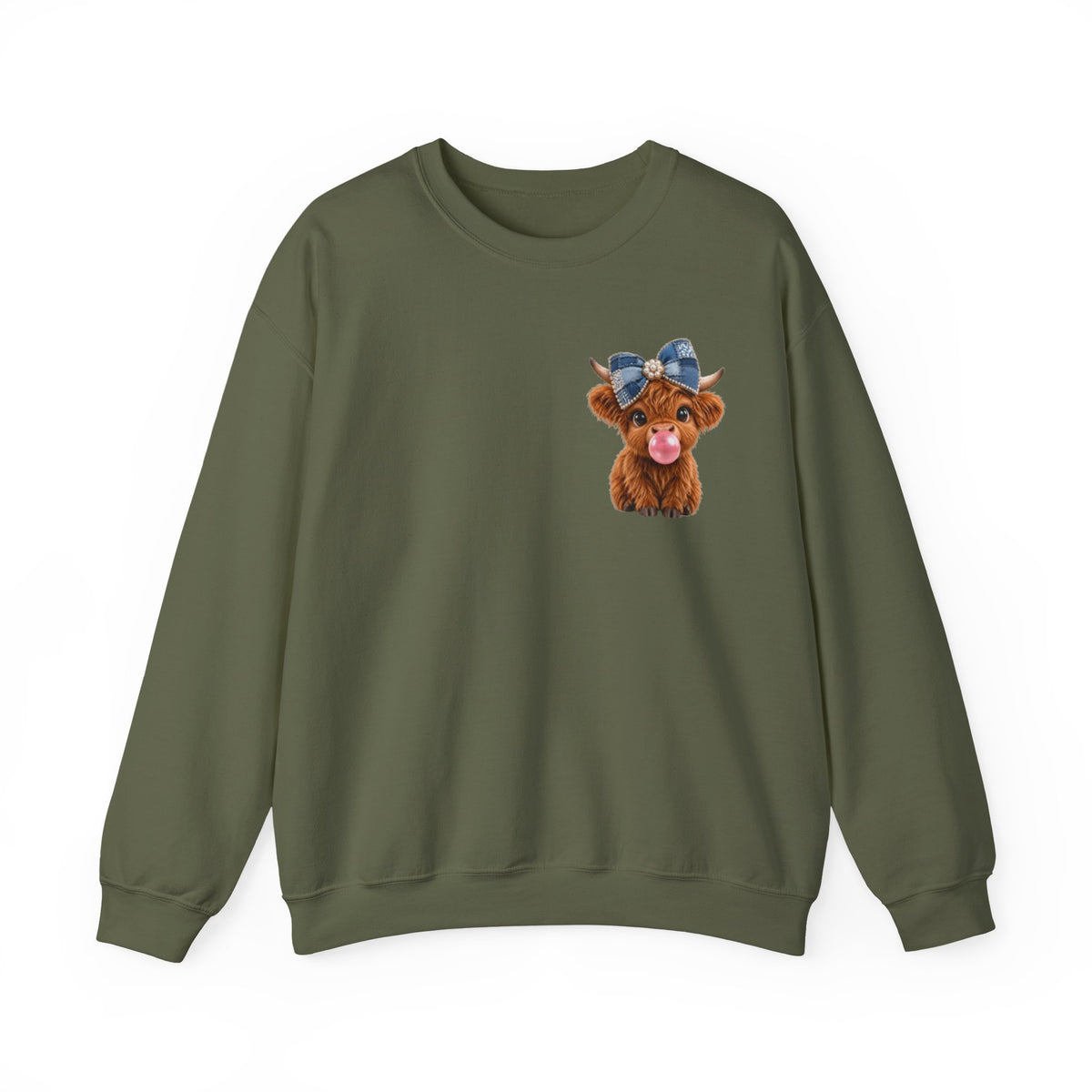 Sweatshirt mit niedlichem Hochlandrind – bestickt