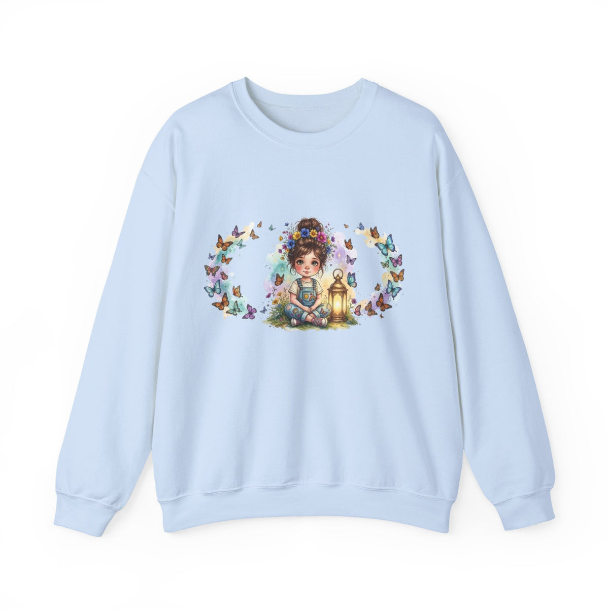 Sweatshirt mit Mädchen, Laterne und Schmetterlingen