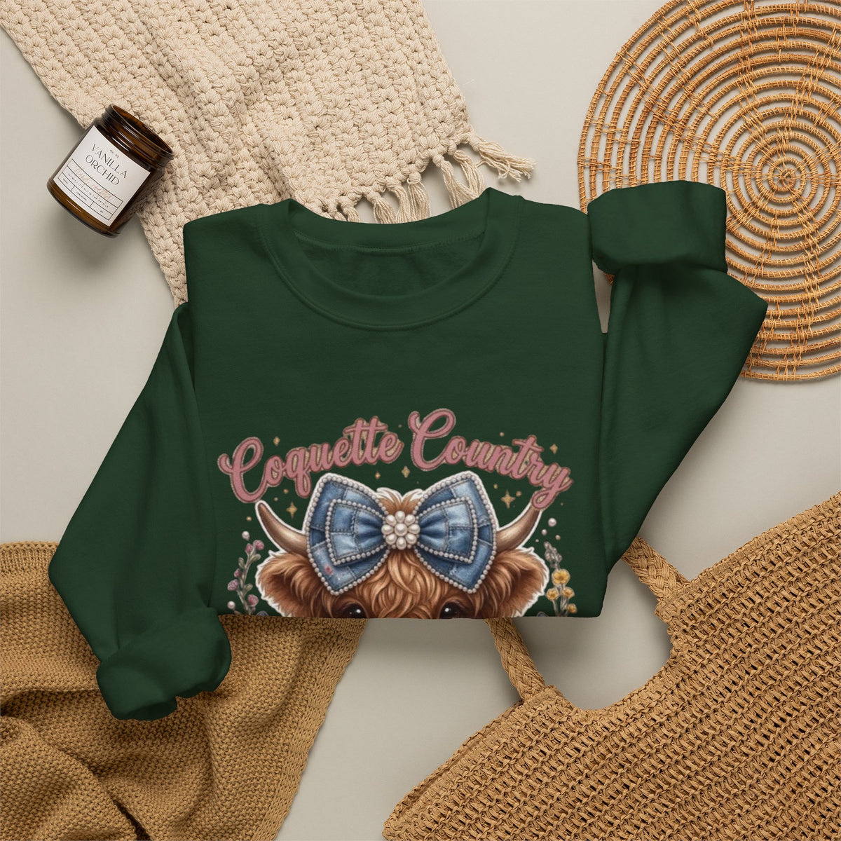 Sweatshirt mit Hochlandrind und blauer Schleife