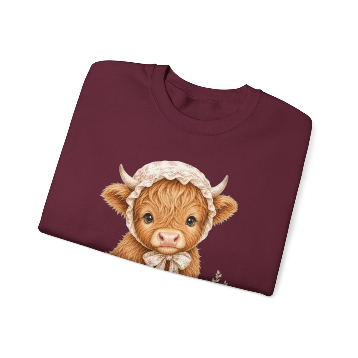Sweatshirt mit Hochlandkalb und rosa Blumen