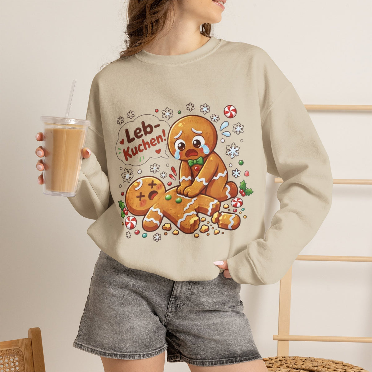 Weihnachtssweatshirt mit lustigem Lebkuchen-Motiv