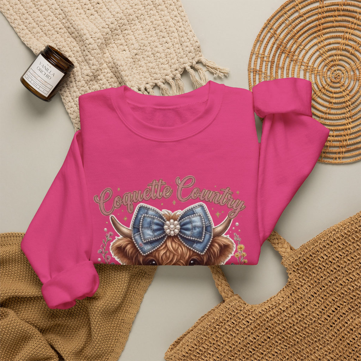 Sweatshirt mit Hochlandrind und blauer Schleife