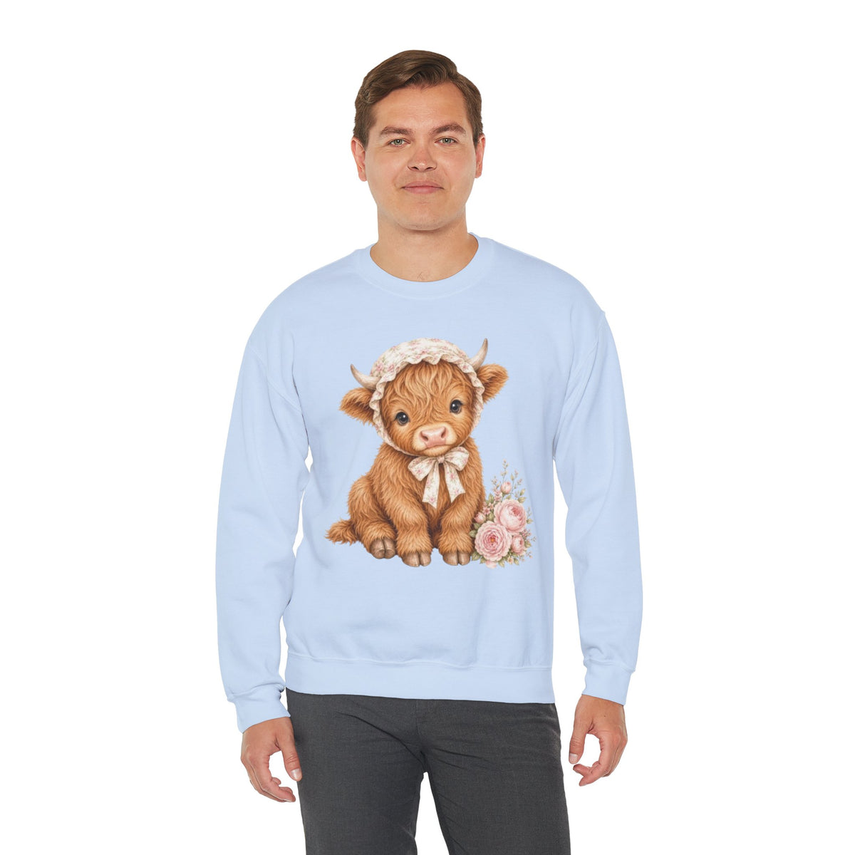 Sweatshirt mit Hochlandkalb und rosa Blumen