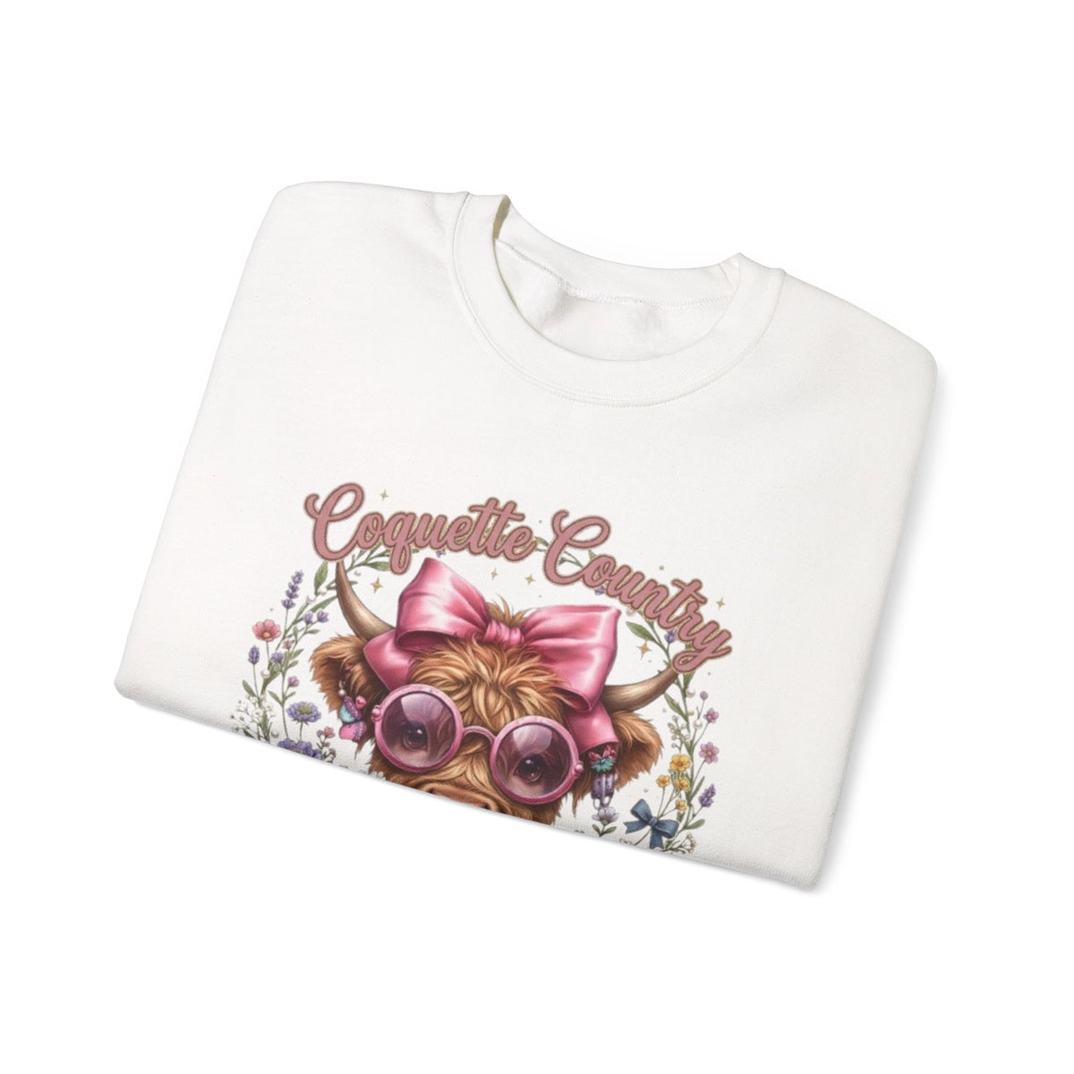 Sweatshirt mit Hochlandrind, rosa Schleife und Sonnenbrille