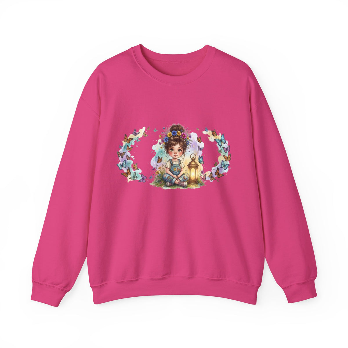 Sweatshirt mit Mädchen, Laterne und Schmetterlingen