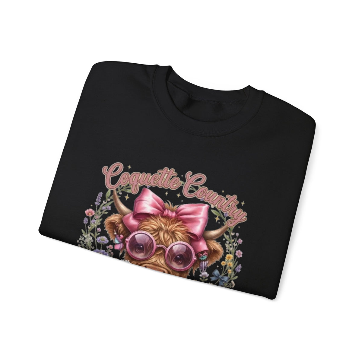 Sweatshirt mit Hochlandrind, rosa Schleife und Sonnenbrille