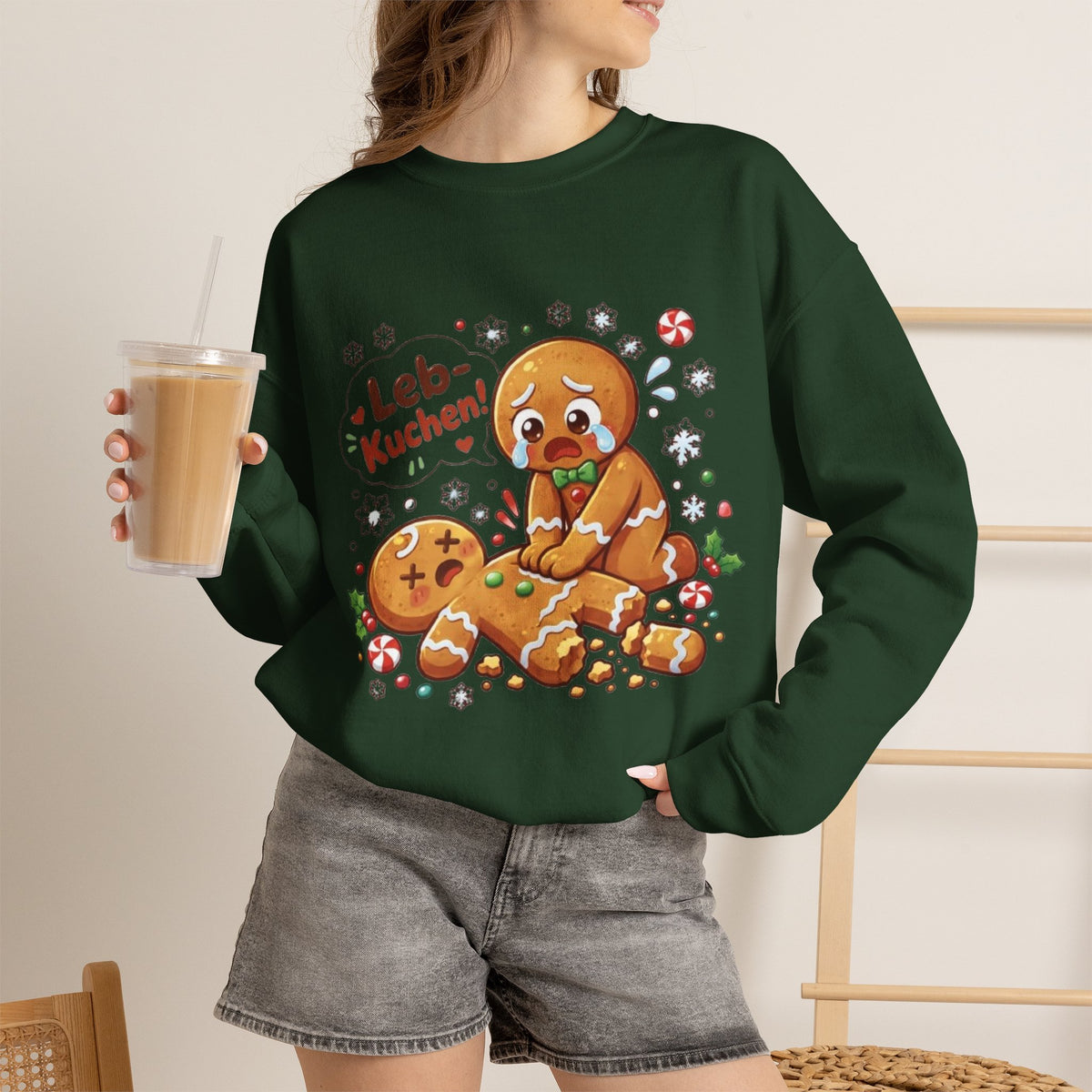 Weihnachtssweatshirt mit lustigem Lebkuchen-Motiv
