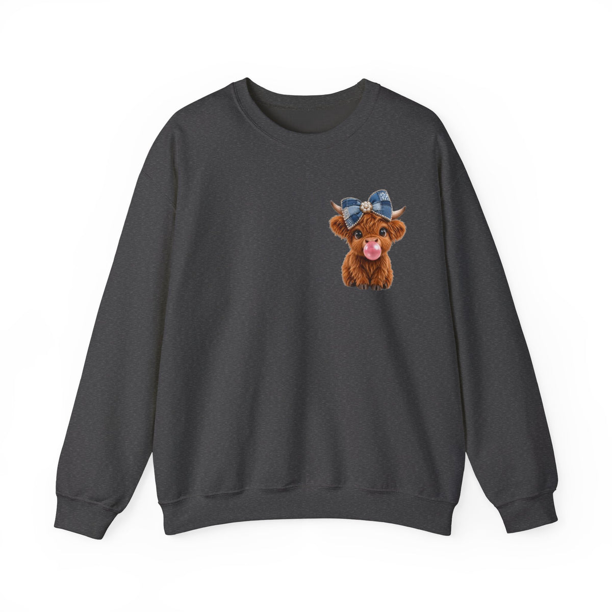 Sweatshirt mit niedlichem Hochlandrind – bestickt