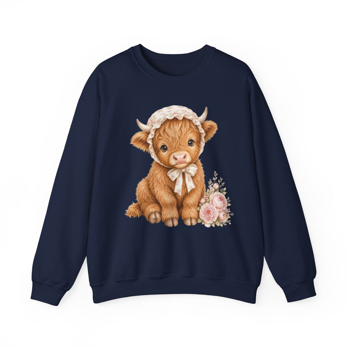 Sweatshirt mit Hochlandkalb und rosa Blumen
