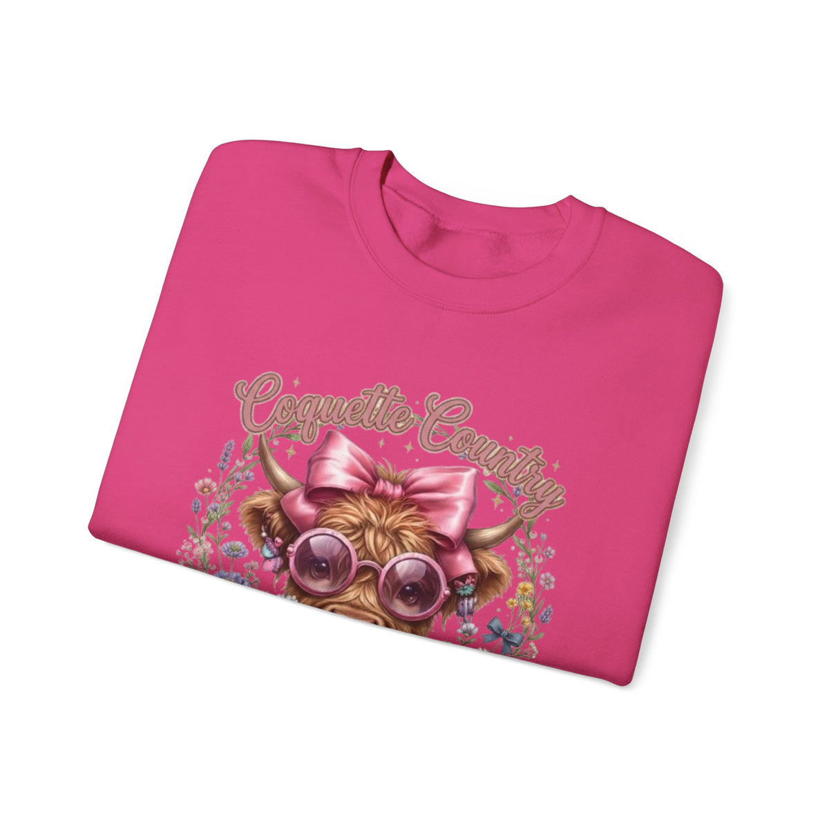 Sweatshirt mit Hochlandrind, rosa Schleife und Sonnenbrille