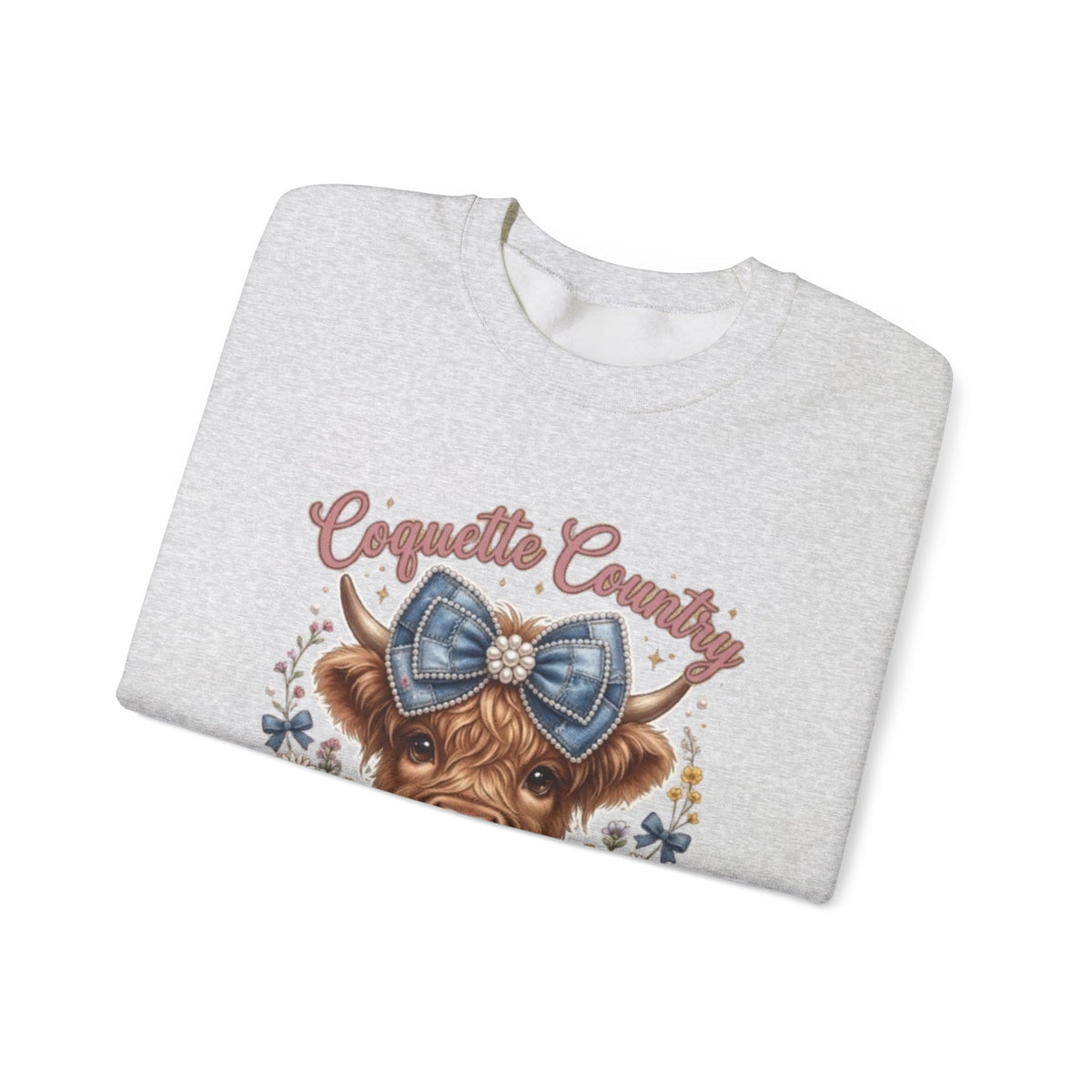 Sweatshirt mit Hochlandrind und blauer Schleife