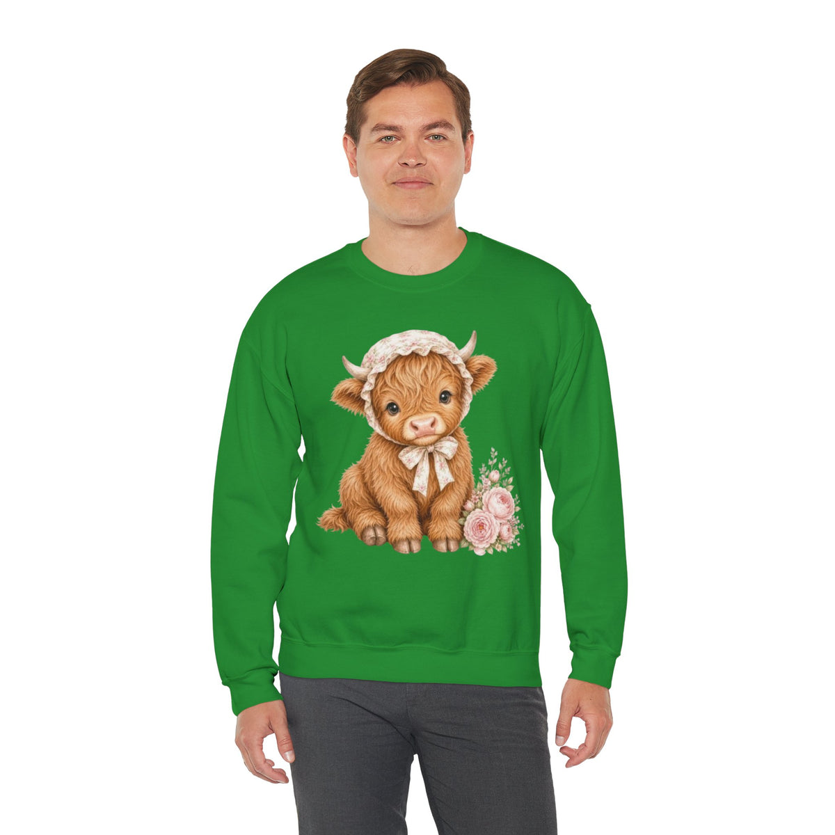Sweatshirt mit Hochlandkalb und rosa Blumen