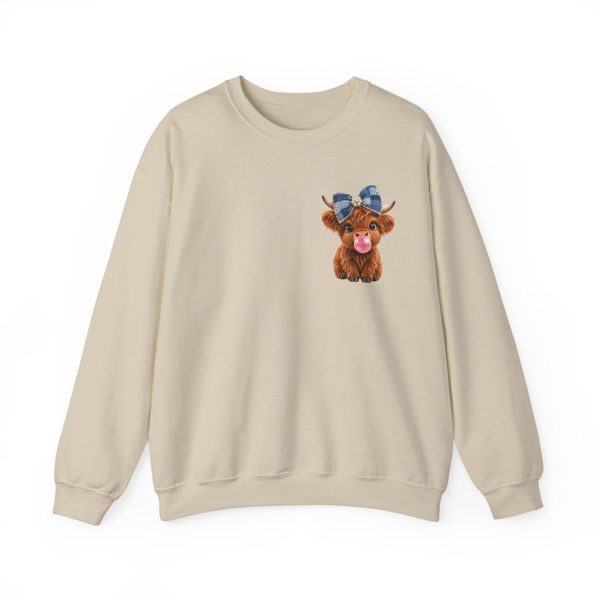 Sweatshirt mit niedlichem Hochlandrind – bestickt