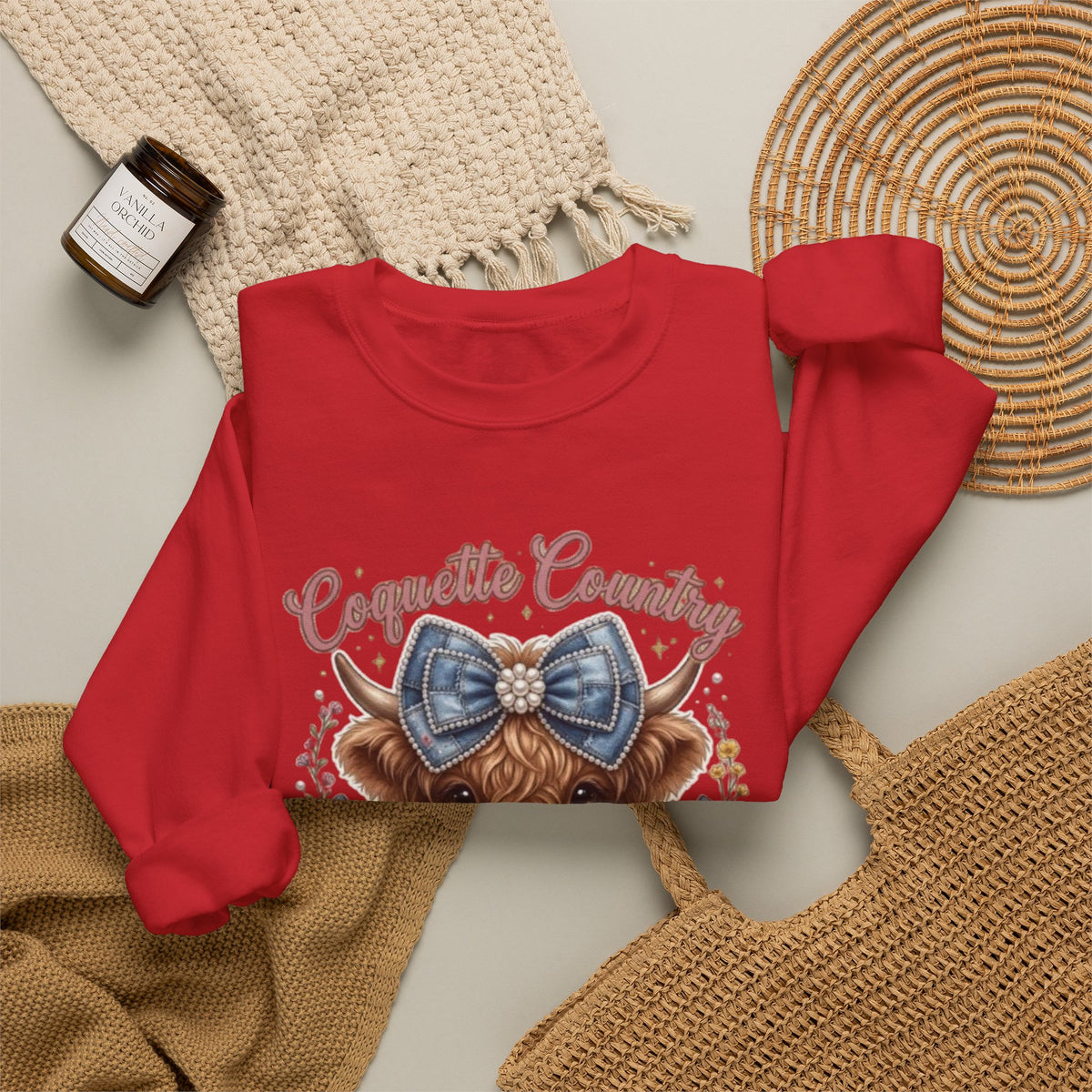 Sweatshirt mit Hochlandrind und blauer Schleife