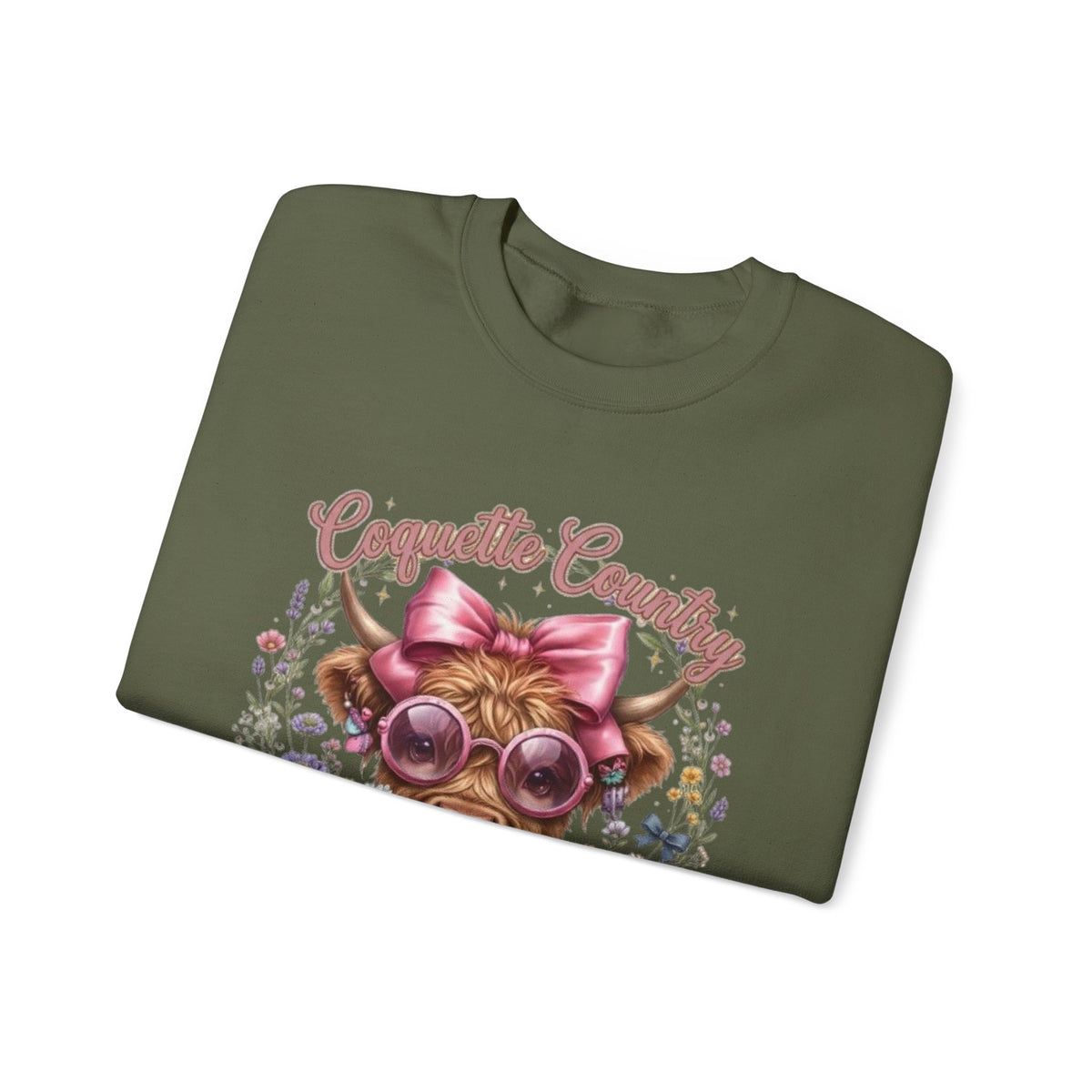 Sweatshirt mit Hochlandrind, rosa Schleife und Sonnenbrille