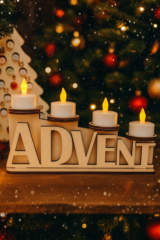Holz-Advent-Deko – Schriftzug „ADVENT“ aus Holz (25x11x6 cm, ohne Kerzen)
