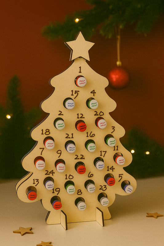 🎄 Holz-Adventskalender „Weihnachtsbaum“ – Für kleine Flaschen (ohne Inhalt)