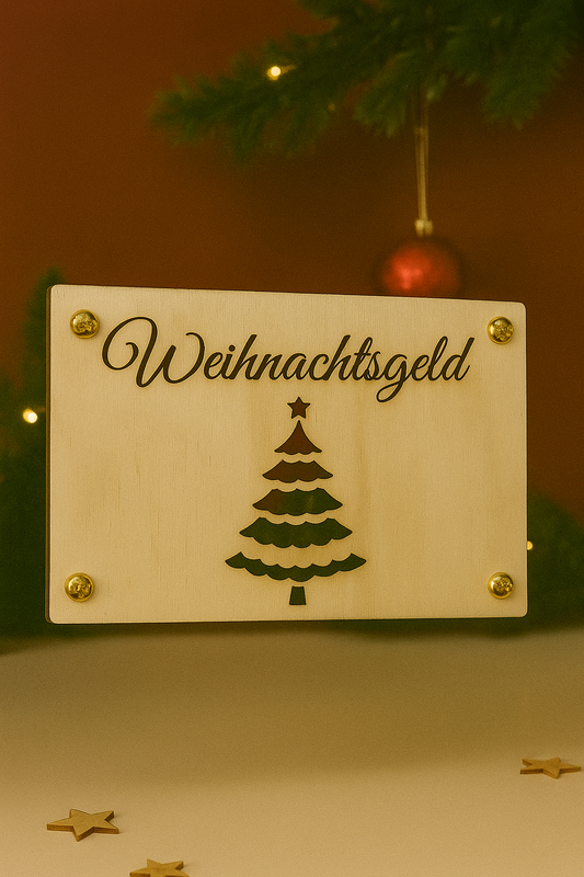Weihnachtsgeld-Holzkarte – Minimalistisches Tannenbaum-Design