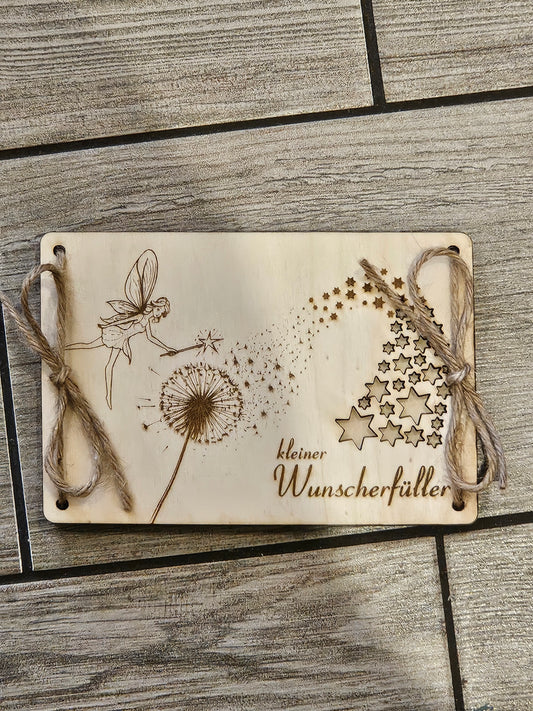 🌟 Holzkarte "Kleiner Wunscherfüller" – mit Fach für Geld oder Gutschein