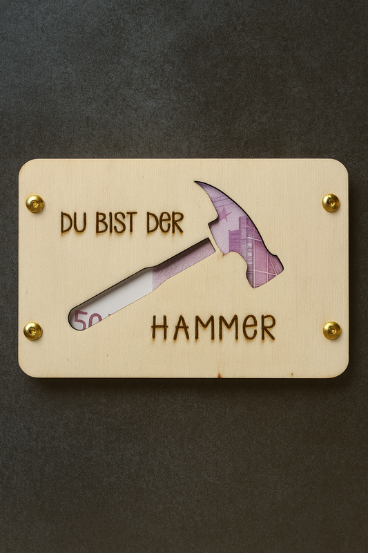 Holz-Geschenkkarte „Du bist der Hammer“ – Geld- & Gutscheinhalter