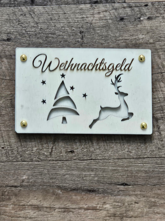 Weihnachtsgeld-Geschenkkarte – Handgefertigt aus Holz mit Lasergravur
