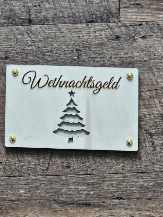Weihnachtsgeld-Holzkarte – Minimalistisches Tannenbaum-Design