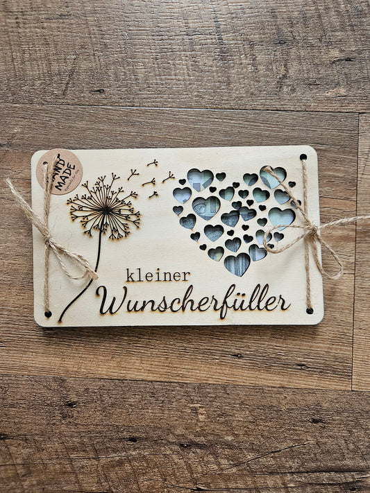 Geschenkkarte aus Holz "kleiner Wunscherfüller" – mit Lasergravur