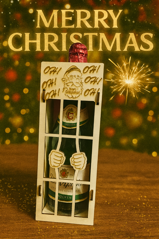 Limitierte Weihnachts-Flaschenhalterung aus Holz – „OH! OH! OH!“ Design