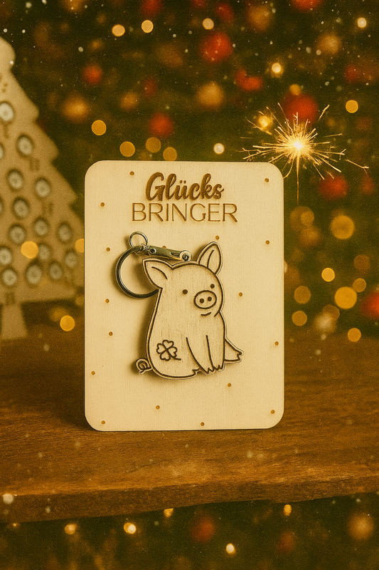 Holz-Glücksbringer Schlüsselanhänger – Schweinchen | Geschenk zum Jahreswechsel