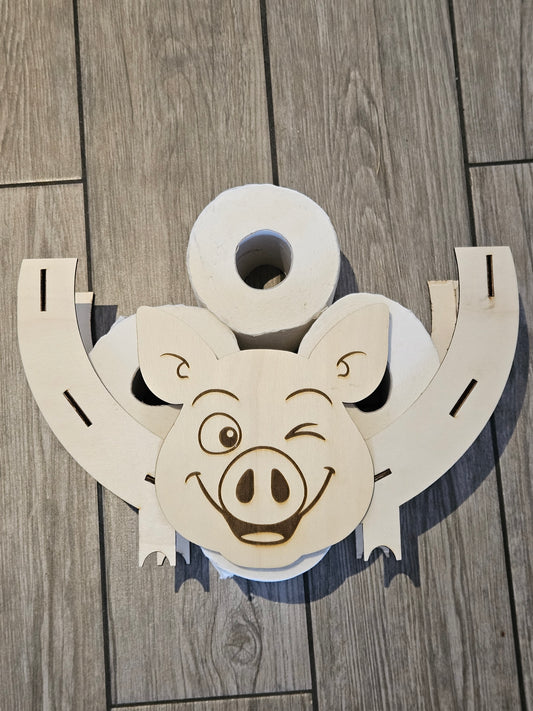 Witziger WC-Rollenhalter aus Holz – Schwein-Design  Maße: Breite 34 cm x Tiefe 11 cm x Höhe 22 cm